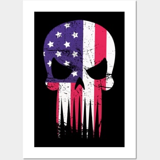 Usa Flag American Skull Military Veteran Patriotic Army  T-Shirt Posters and Art